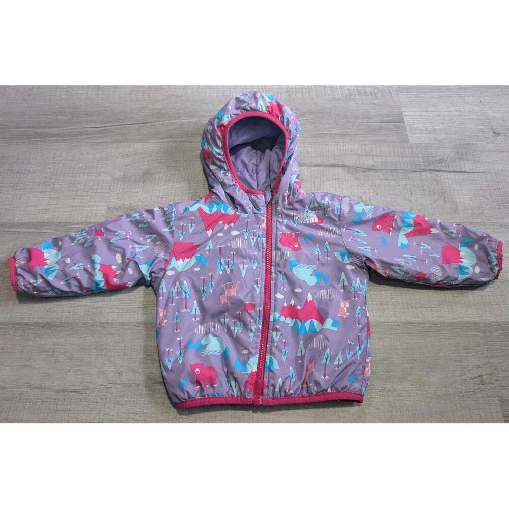 The North Face Baby Reversible Jacket Unicorns Girls Sz 12-18 Months Purple